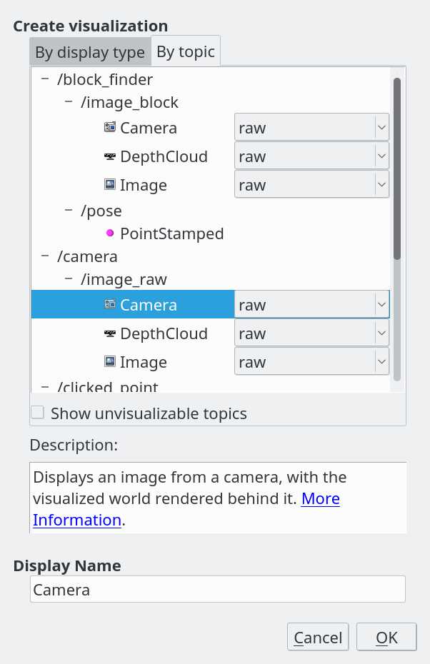 Choosing the camera topic